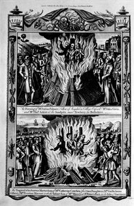 殉教と燃える、ポール・ライト著「殉教者の新しい完全な書」から 作： English School